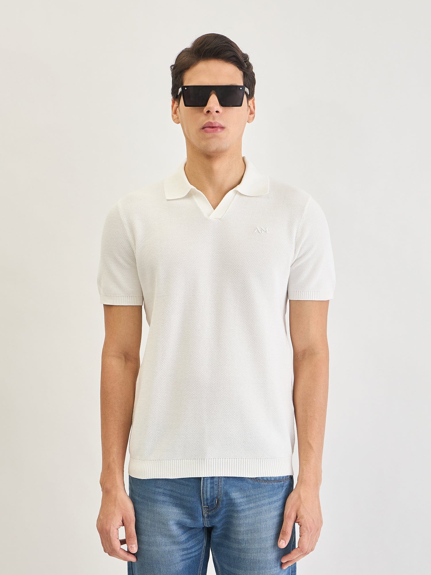 Antony Morato Men Cream Solid Polo Tshirt