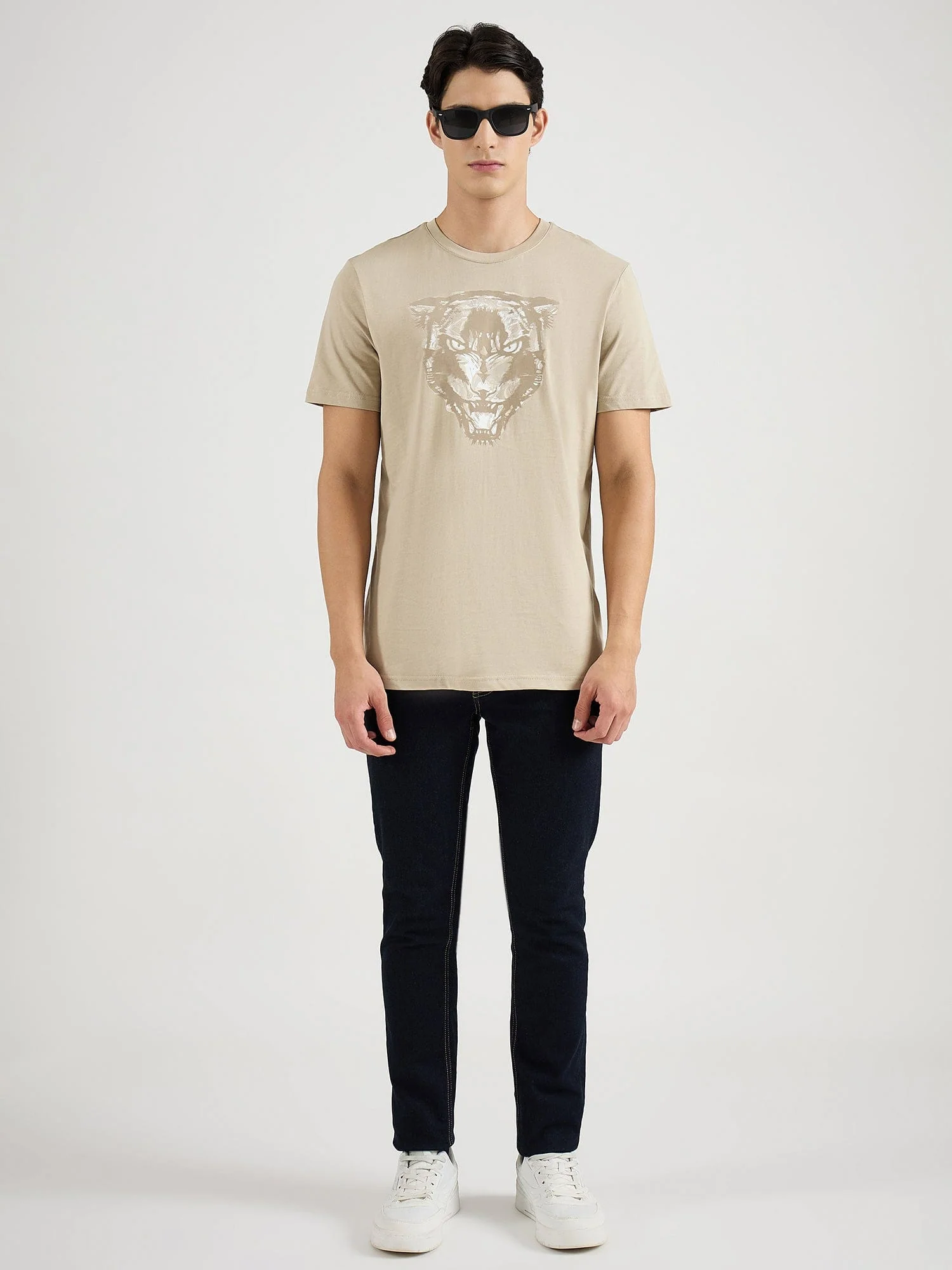 Antony Morato Men Beige Placement Print Round Neck Tshirt - Image 5