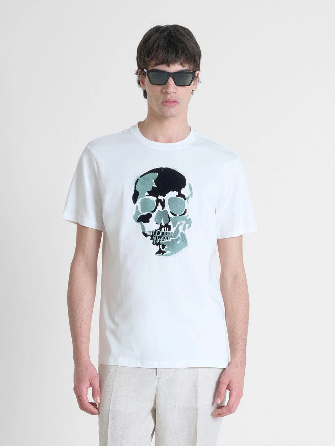 Antony Morato Men Cream Placement Print Round Neck Tshirt