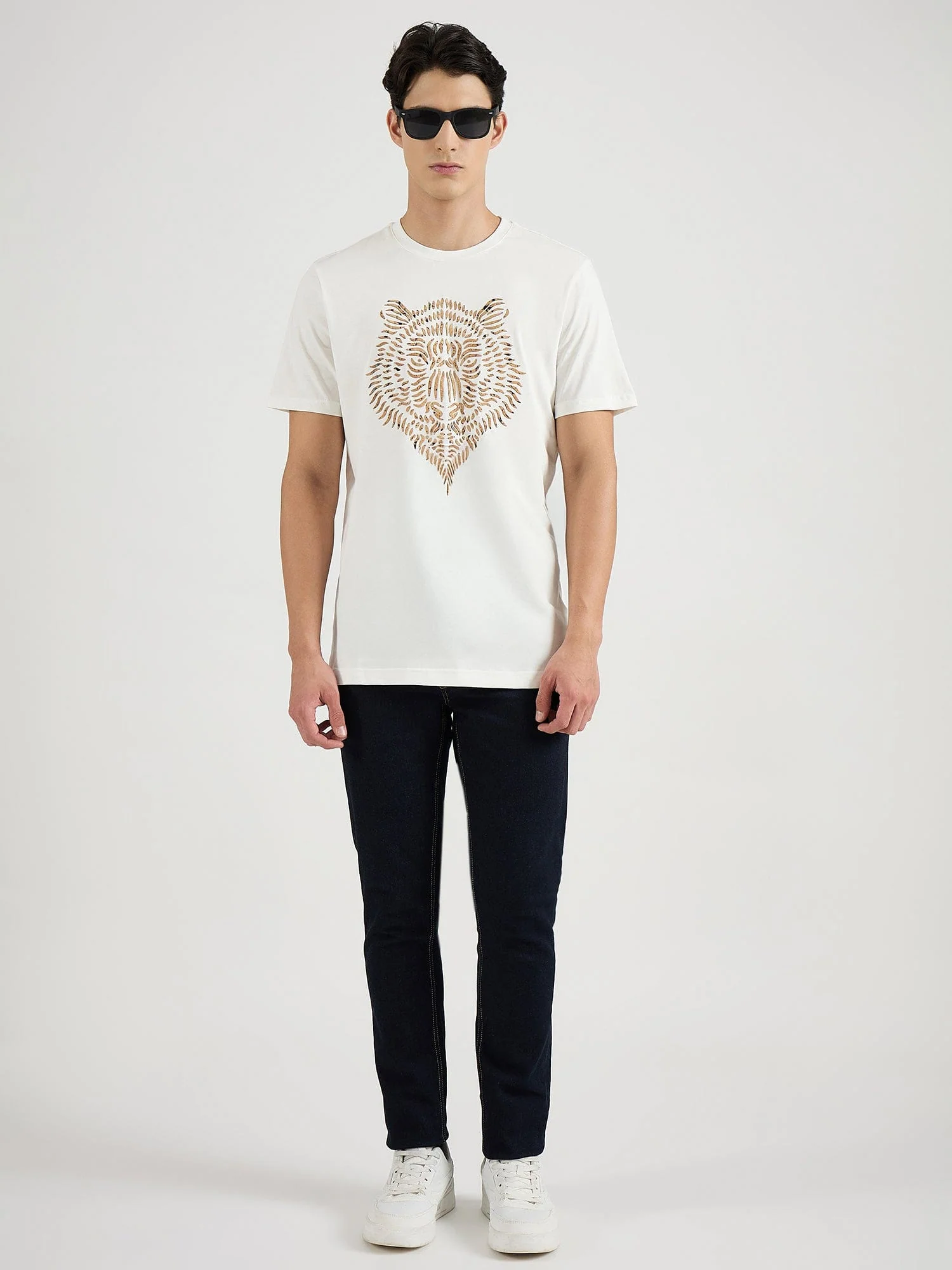 Antony Morato Men Cream Placement Print Round Neck Tshirt - Image 5
