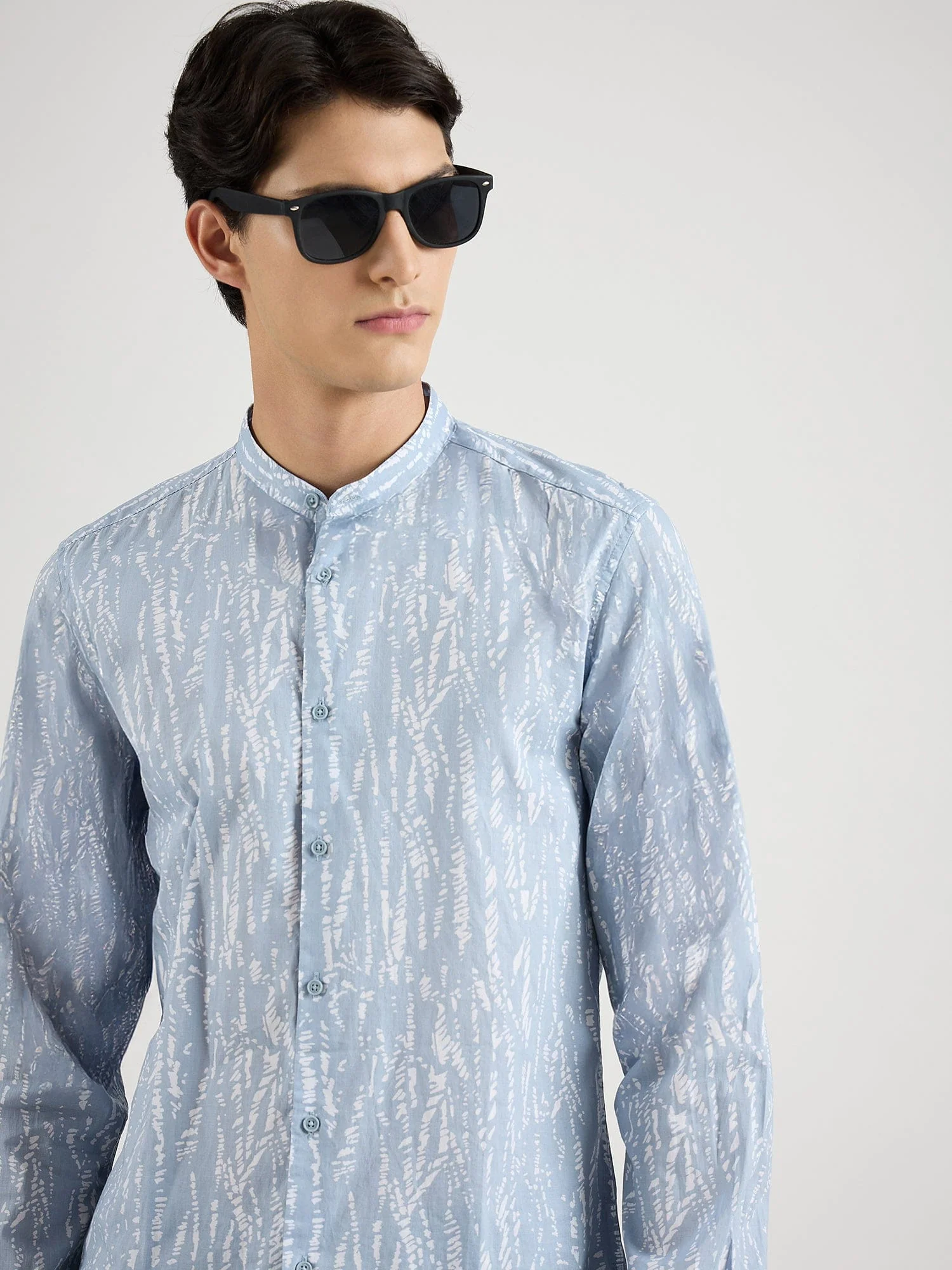 Antony Morato Men Blue Printed Mandarin Collar Shirt - Image 3