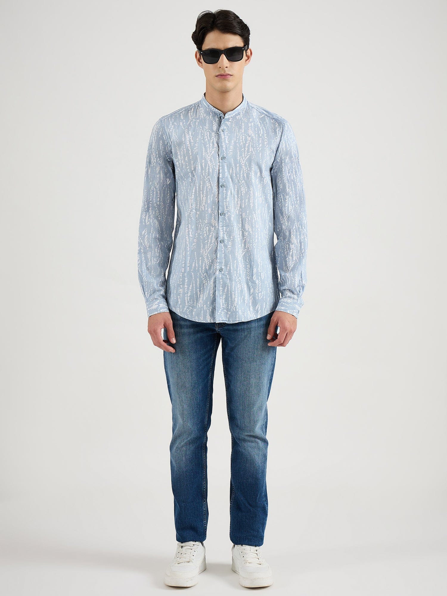 Antony Morato Men Blue Printed Mandarin Collar Shirt - Image 5