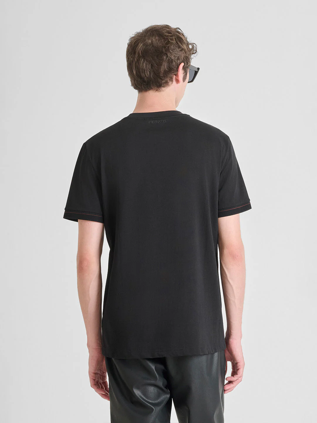 Antony Morato Men Black Solid Slim Fit Pure Cotton T-Shirt - Image 2