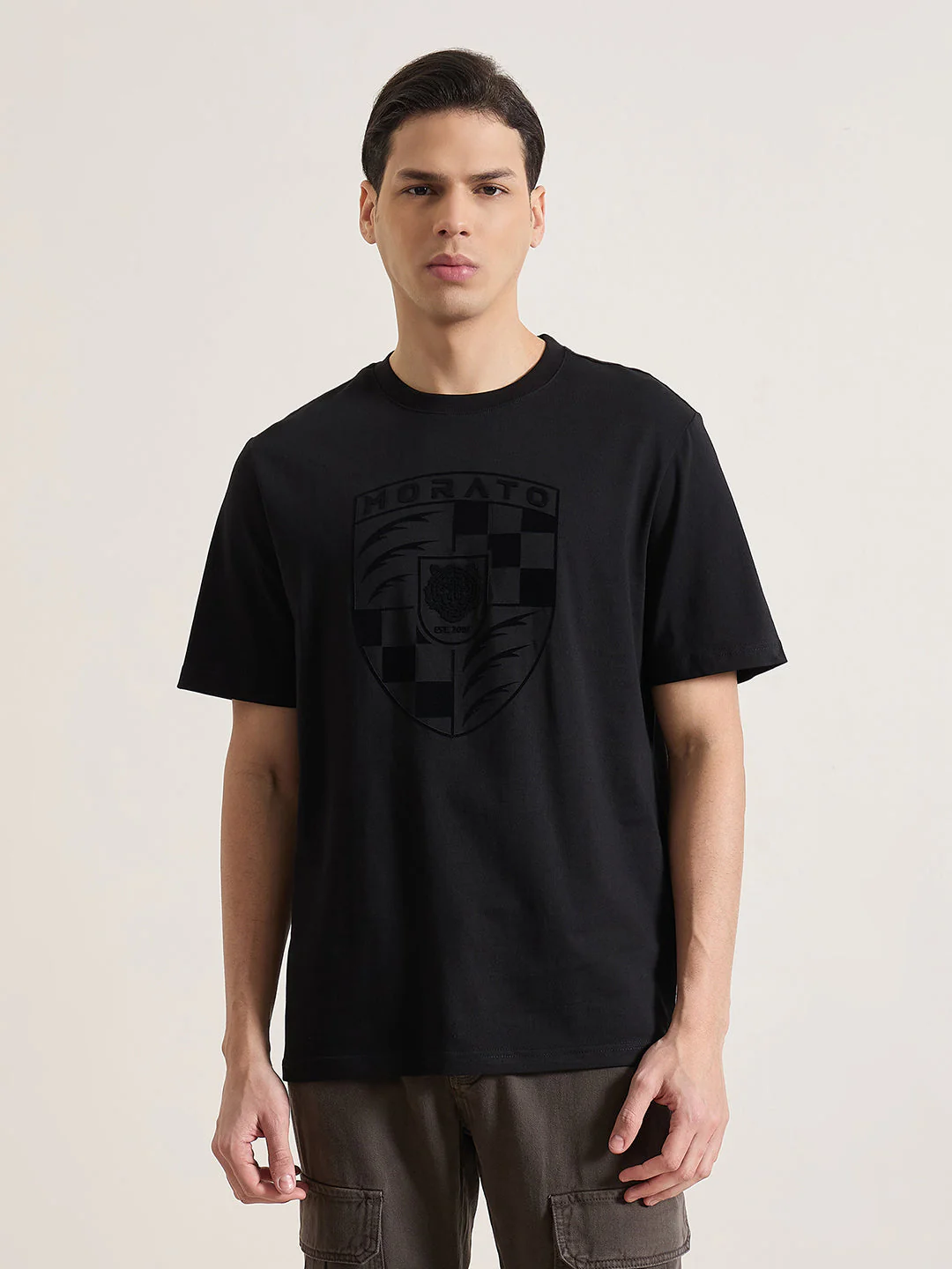 Antony Morato Men Black Printed Relaxed Fit Pure Cotton T-Shirt