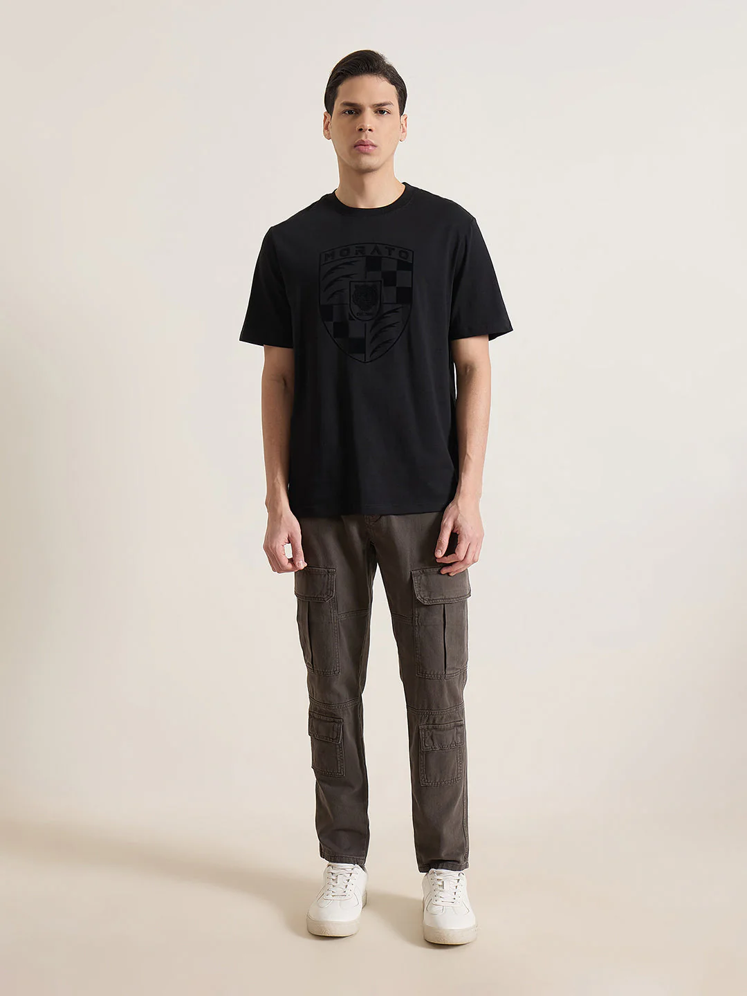 Antony Morato Men Black Printed Relaxed Fit Pure Cotton T-Shirt - Image 5
