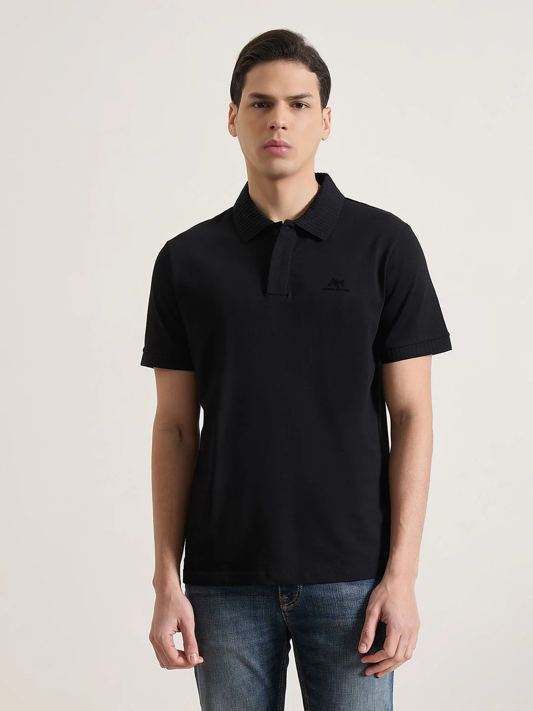 Antony Morato Men Black Solid Regular Fit Pure Cotton Polo T-Shirt