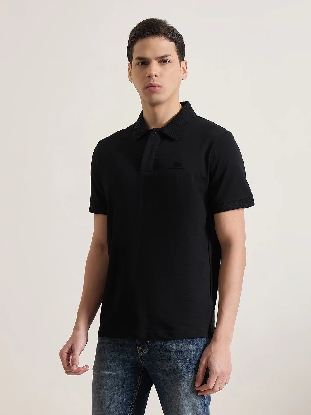 Antony Morato Men Black Solid Regular Fit Pure Cotton Polo T-Shirt - Image 3