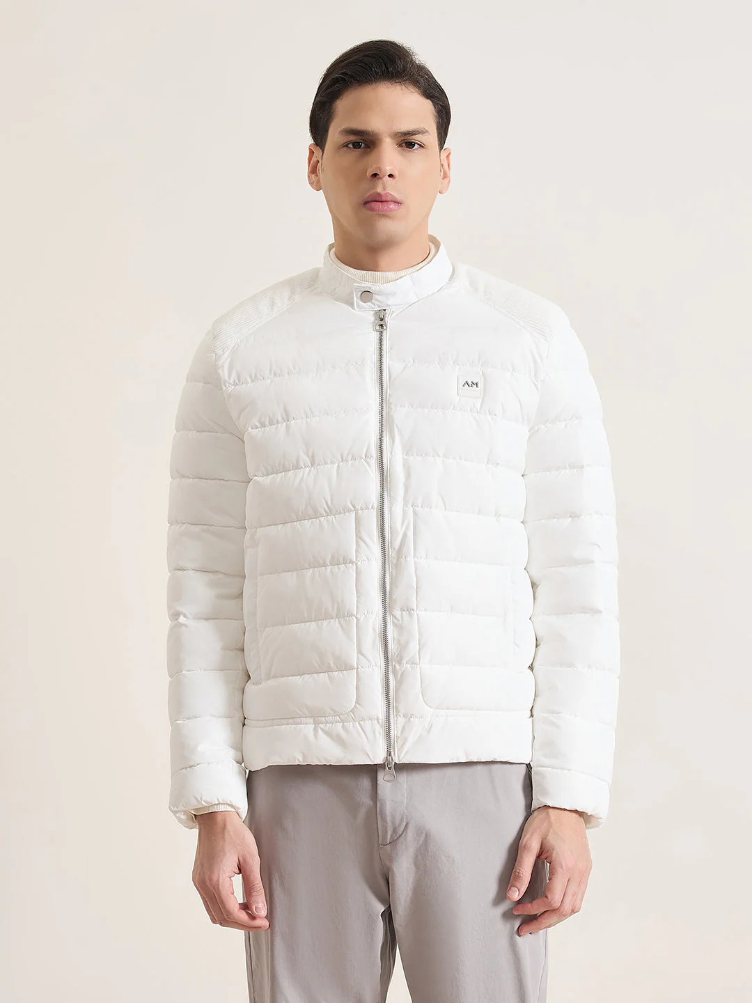 Antony Morato Men Cream Solid Regular Fit Corduory Jacket