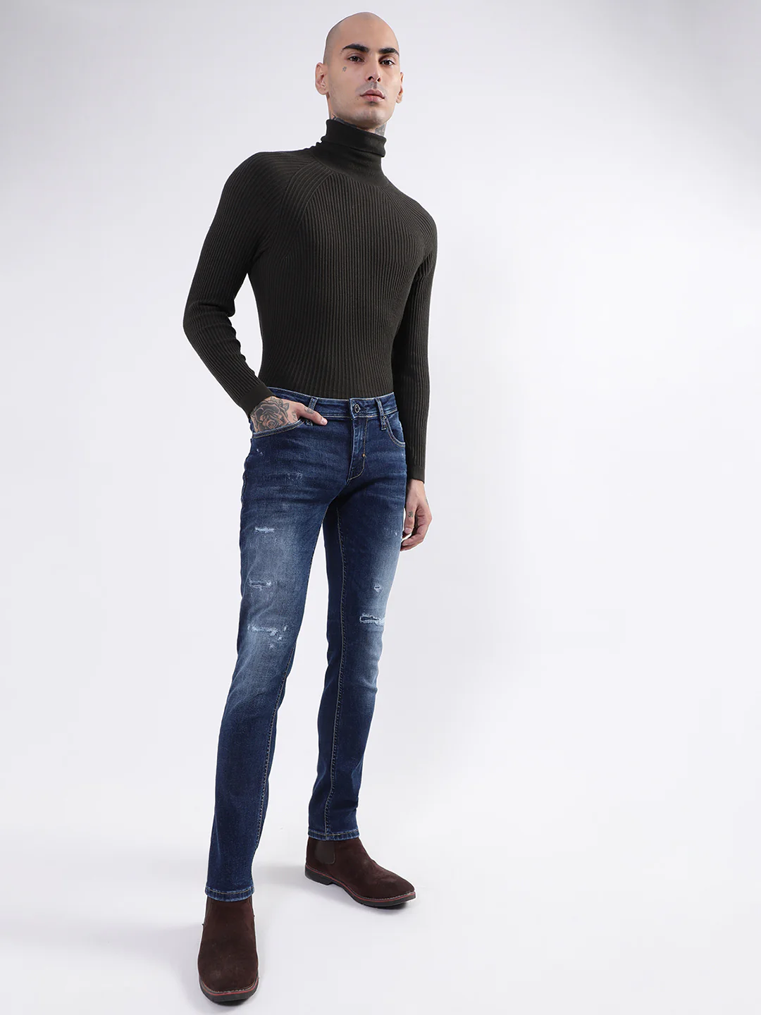 Antony Morato Men Blue Tapered Fit Low Distress Heavy Fade Stretchable Jeans - Image 5