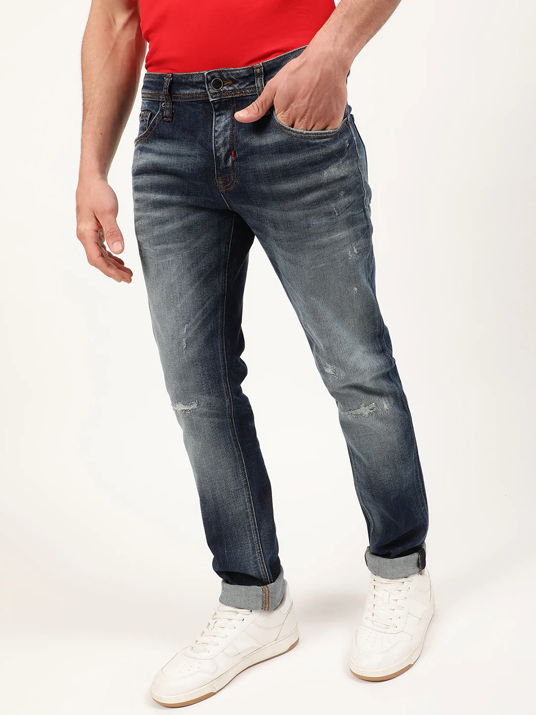 Antony Morato Men Blue Slim Fit Mildly Distressed Heavy Fade Jeans - Image 3