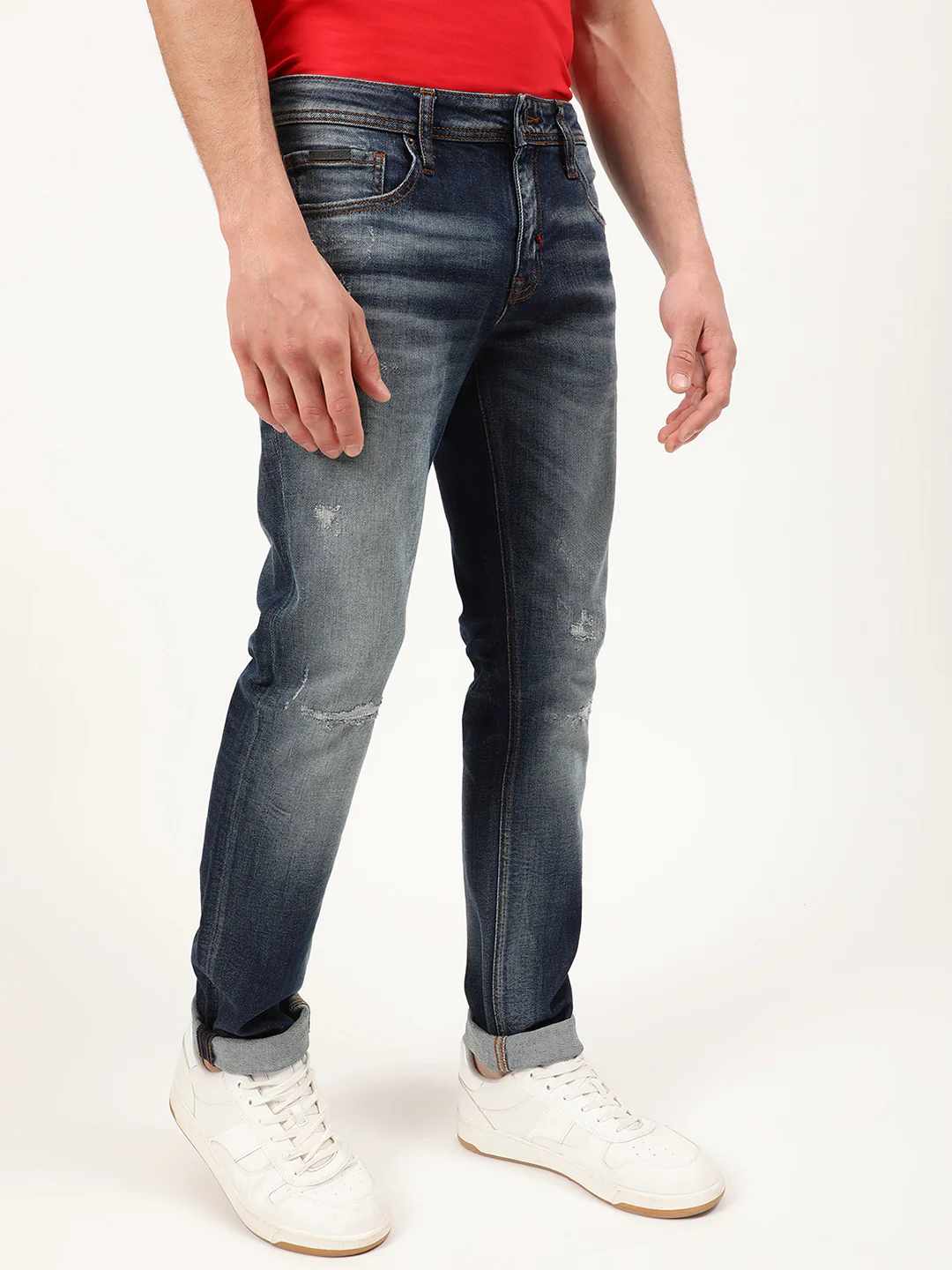 Antony Morato Men Blue Slim Fit Mildly Distressed Heavy Fade Jeans - Image 4