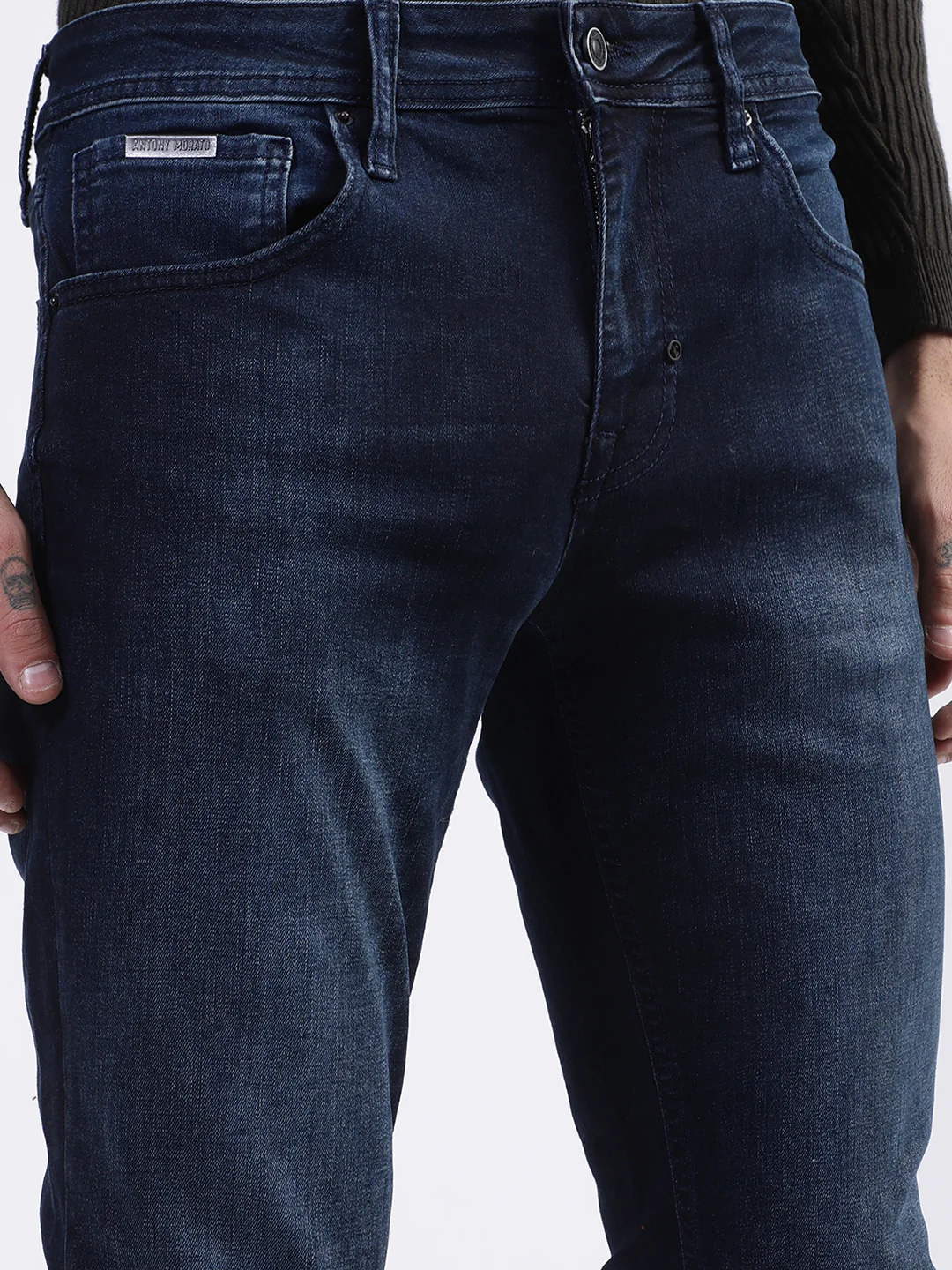 Antony Morato Men Navy Blue Slim Fit Heavy Fade Stretchable Cotton Jeans - Image 5