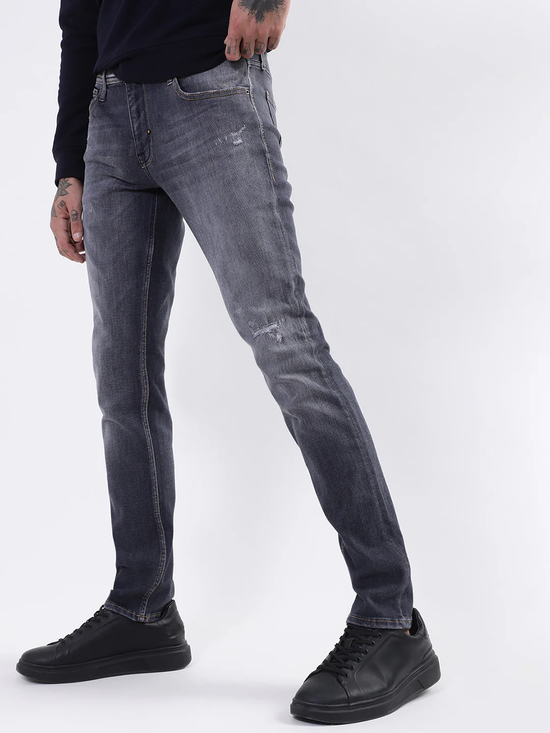 Antony Morato Men Grey Slim Fit Heavy Fade Stretchable Cotton Jeans - Image 3