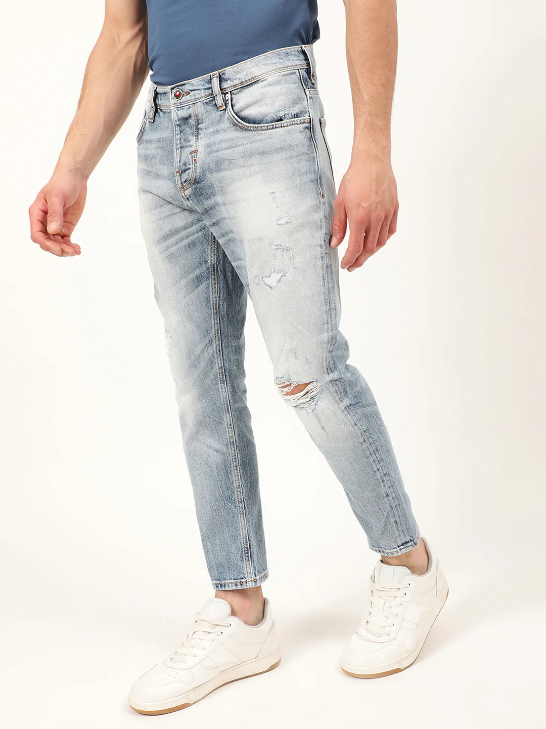 Antony Morato Men Blue Slim Fit Mildly Distressed Heavy Fade Jeans - Image 3