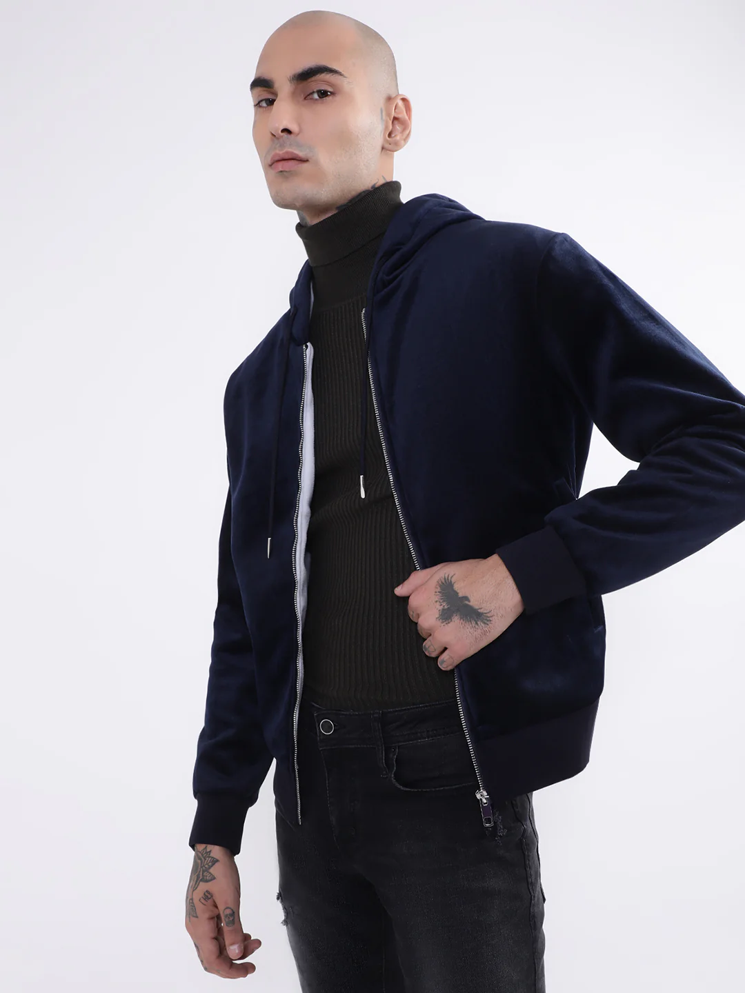 Antony Morato Men Blue Hooded Solid Front-Open Sweatshirt - Image 3