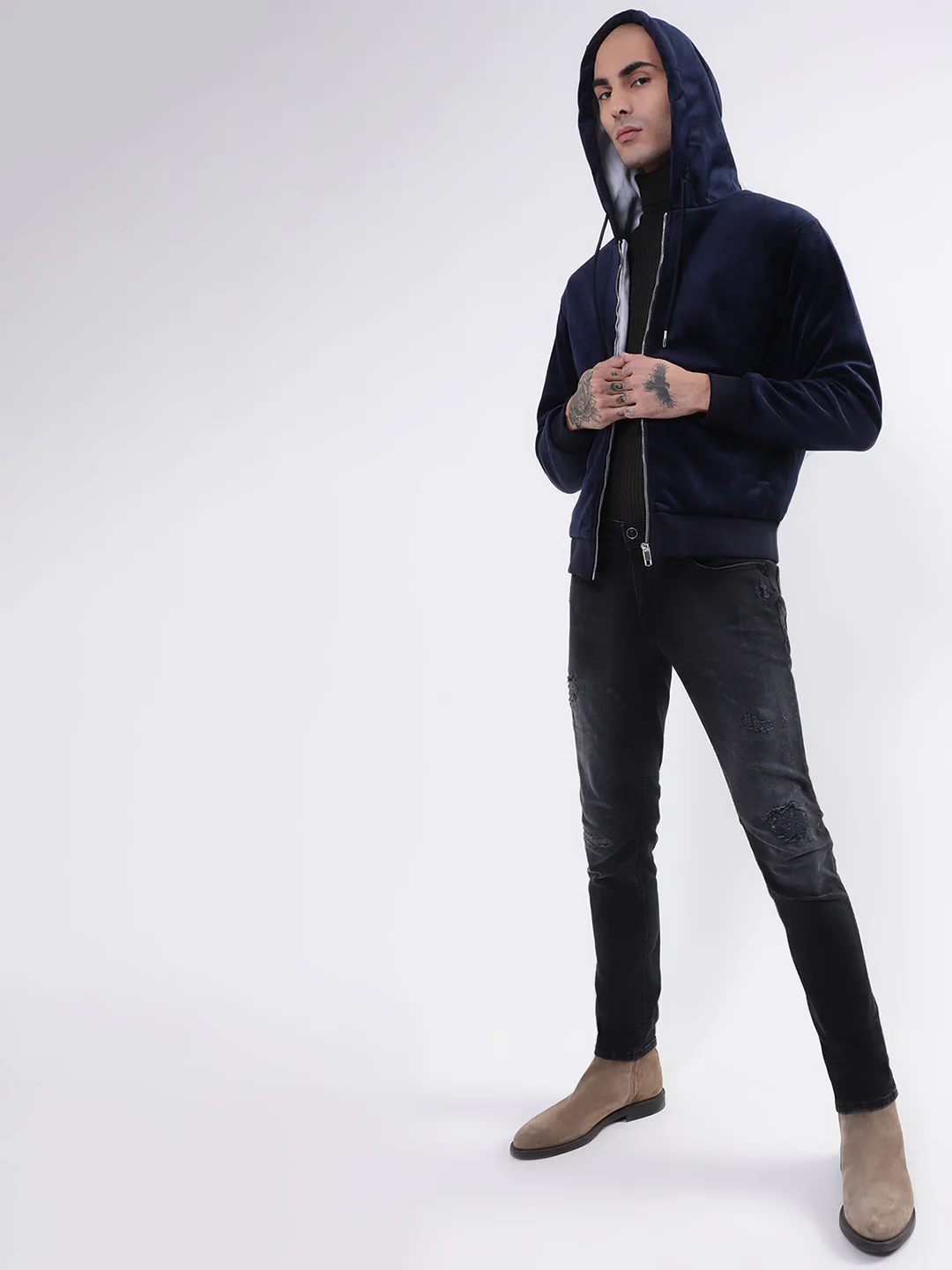 Antony Morato Men Blue Hooded Solid Front-Open Sweatshirt - Image 5