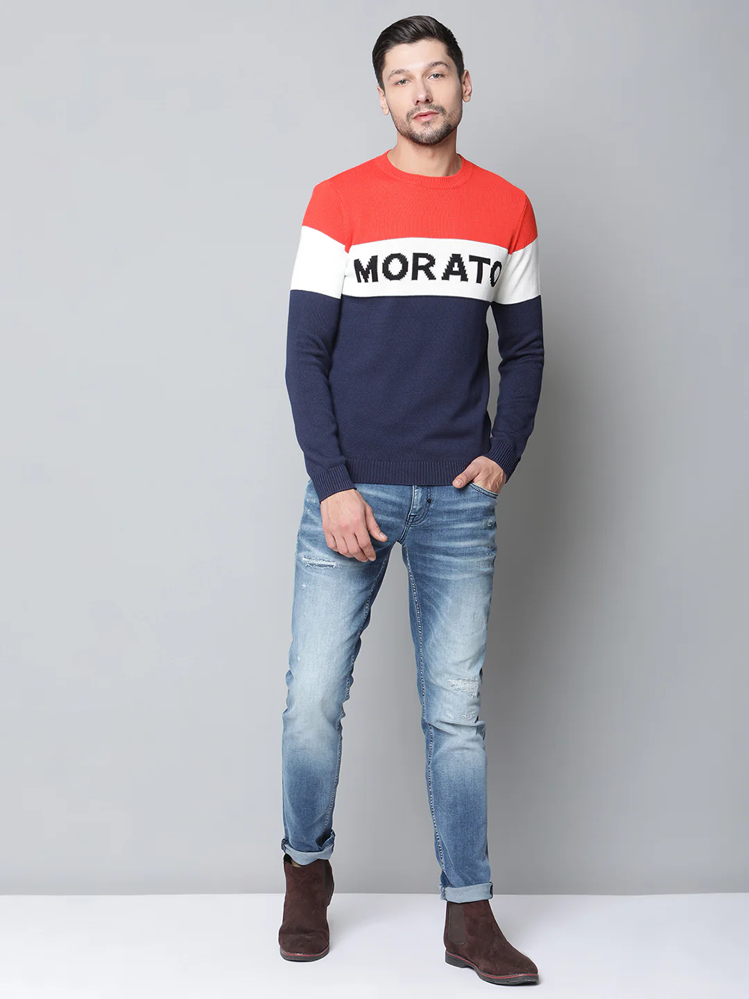 Antony Morato Men Blue Solid Round Neck Sweater - Image 5