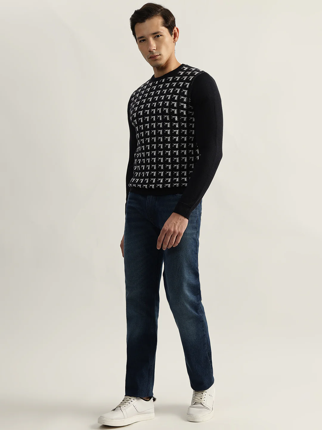 Antony Morato Men Blue Geometric Round Neck Full Sleeves Pullover Style Sweater - Image 4