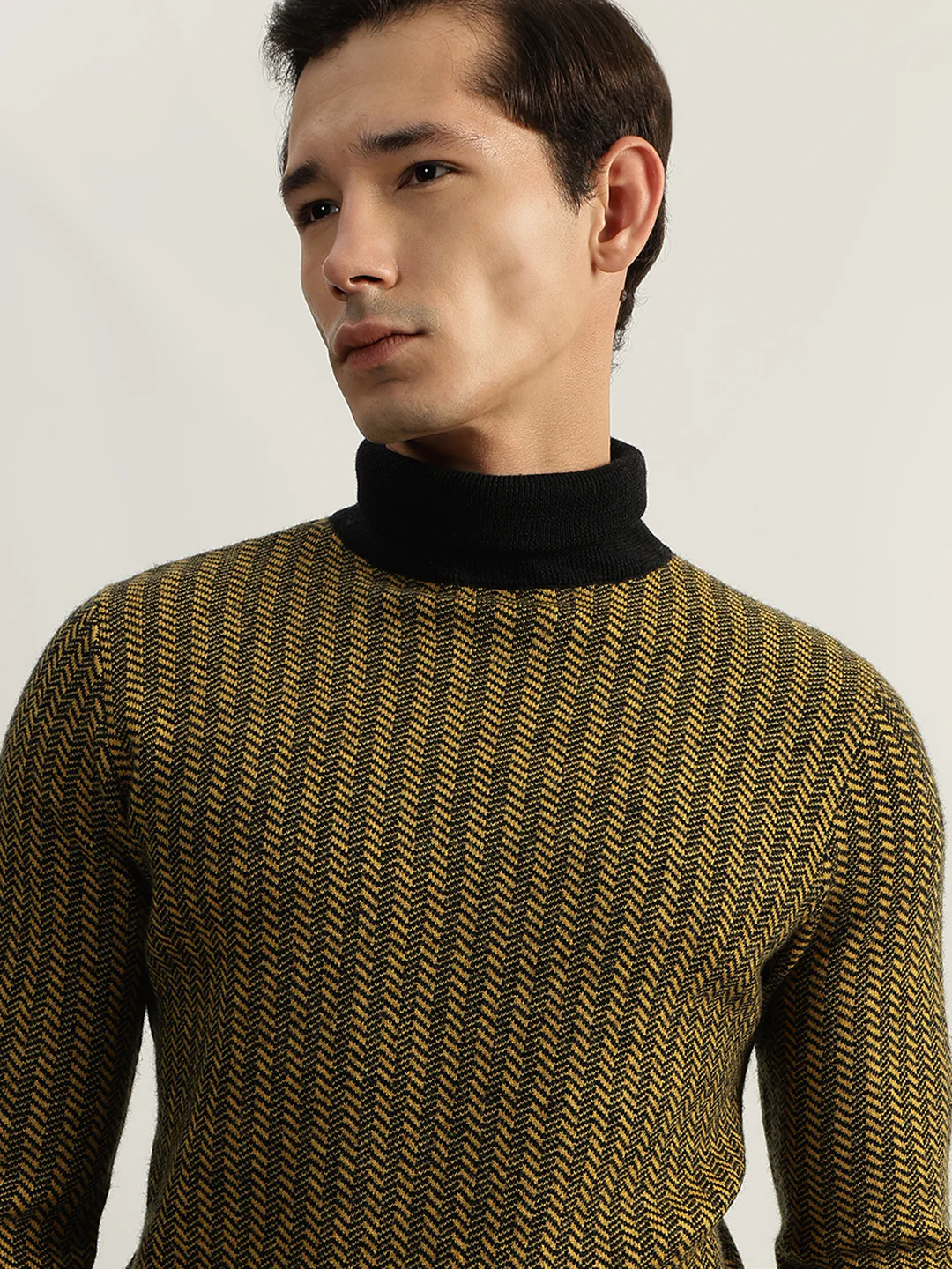 Antony Morato Men Yellow Self Design Turtle Neck Full Sleeves Pullover Style Sweater - Image 2