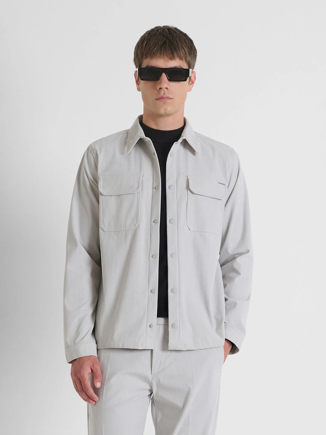 Antony Morato Men Cream Solid Regular Fit Corduory Shirt