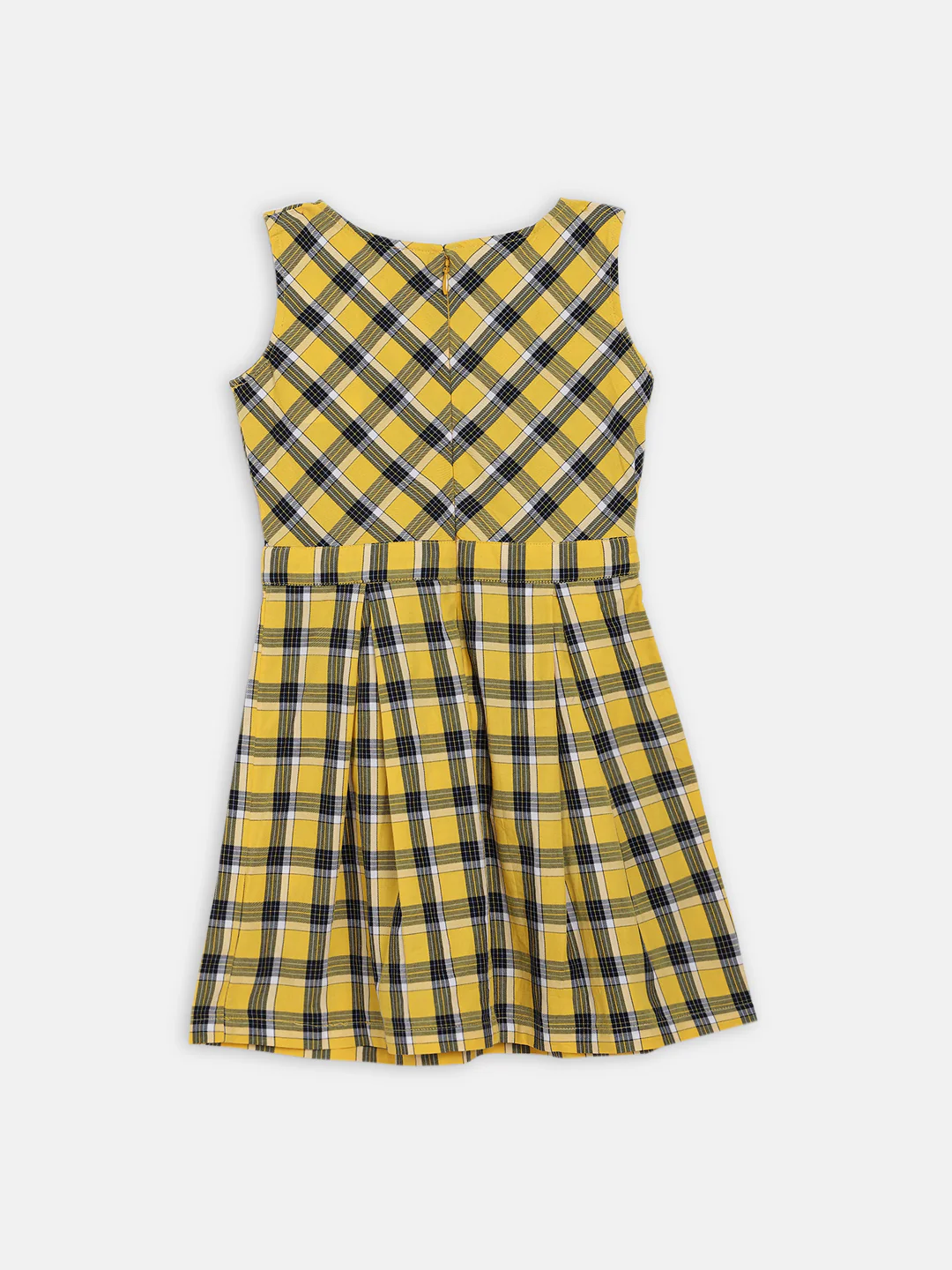 Blue Giraffe Girls Yellow Checked Round Neck Dress - Image 3
