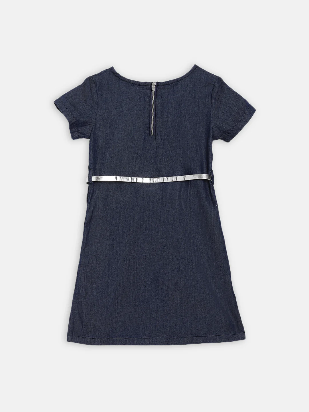 Blue Giraffe Girls Blue Solid Round Neck Dress - Image 2