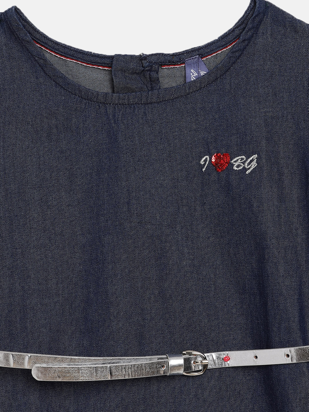 Blue Giraffe Girls Blue Solid Round Neck Dress - Image 3