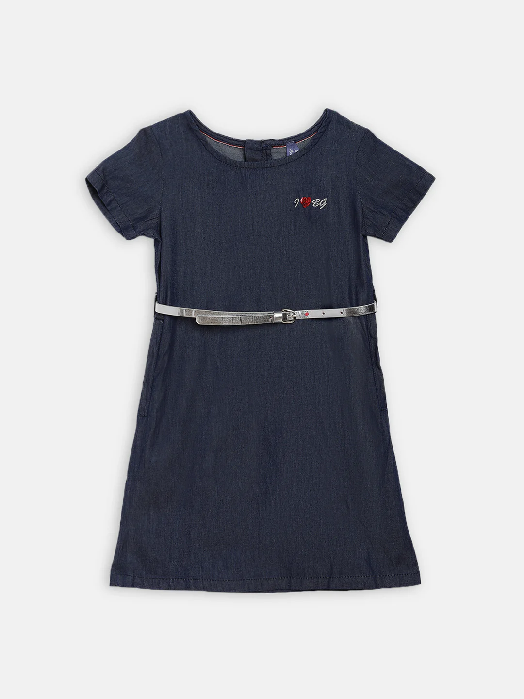 Blue Giraffe Girls Blue Solid Round Neck Dress - Image 4