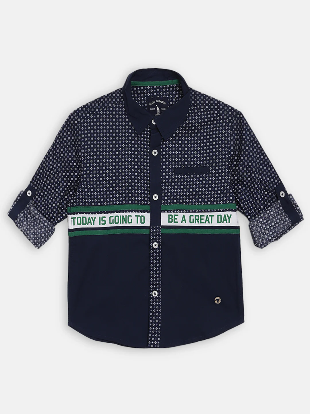 Blue Giraffe Boys Navy Printed Collar Shirt - Image 4