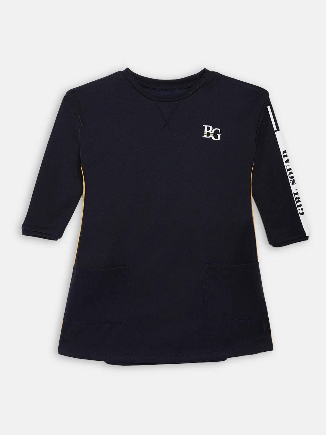 Blue Giraffe Girls Navy Solid Round Neck Dress - Image 3