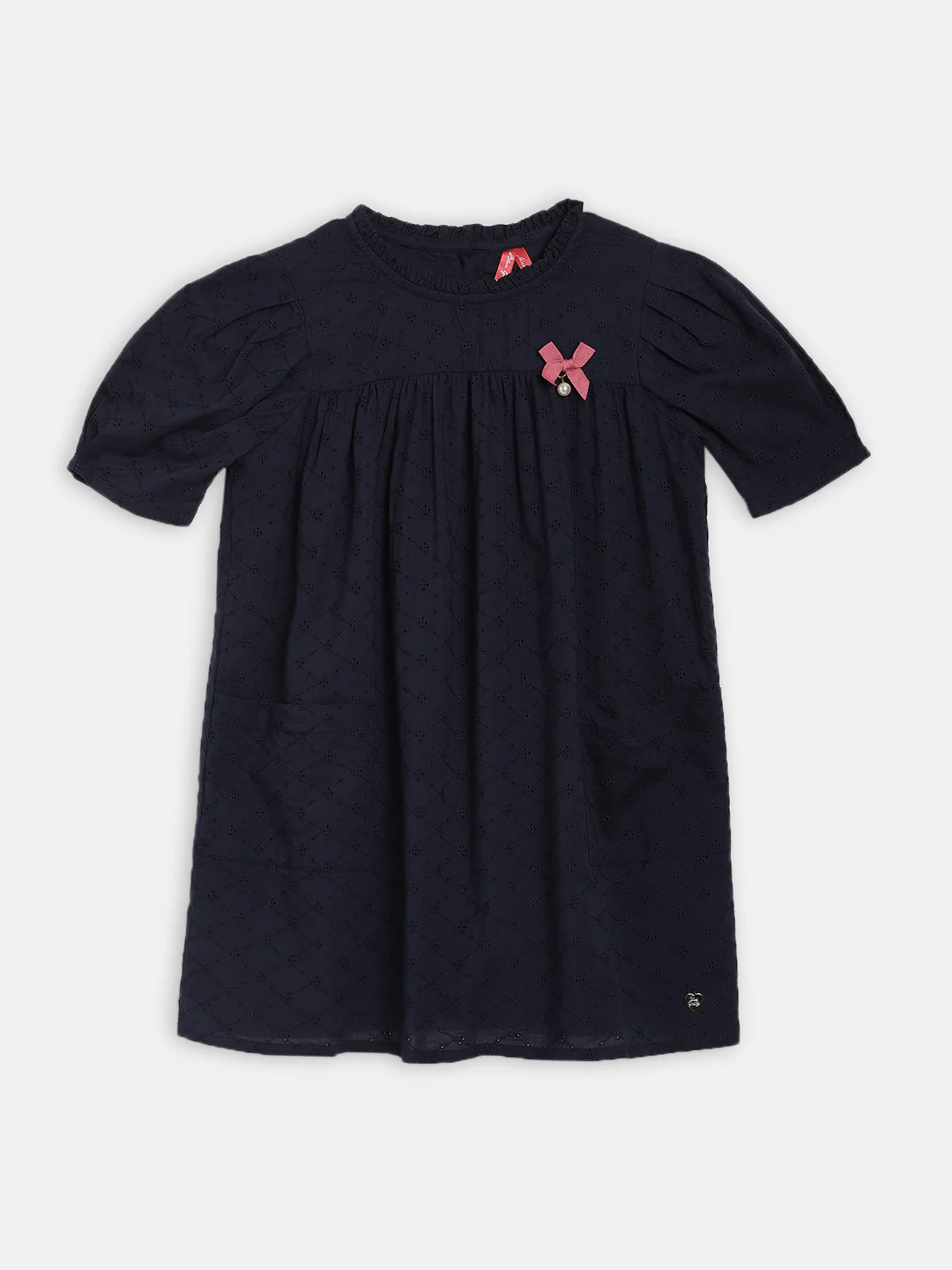 Blue Giraffe Girls Blue Embroidered Round Neck Dress - Image 2