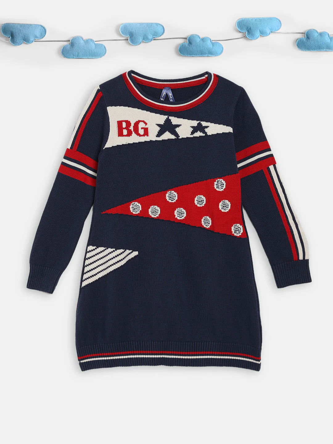 Blue Giraffe Girls Multi Printed Round Neck Winter Dress - Image 3