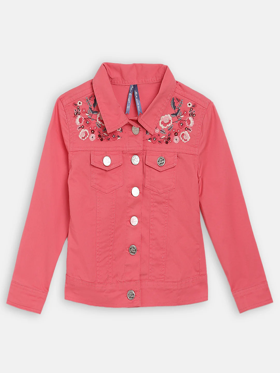 Blue Giraffe Girls Pink Solid Collar Jacket - Image 5