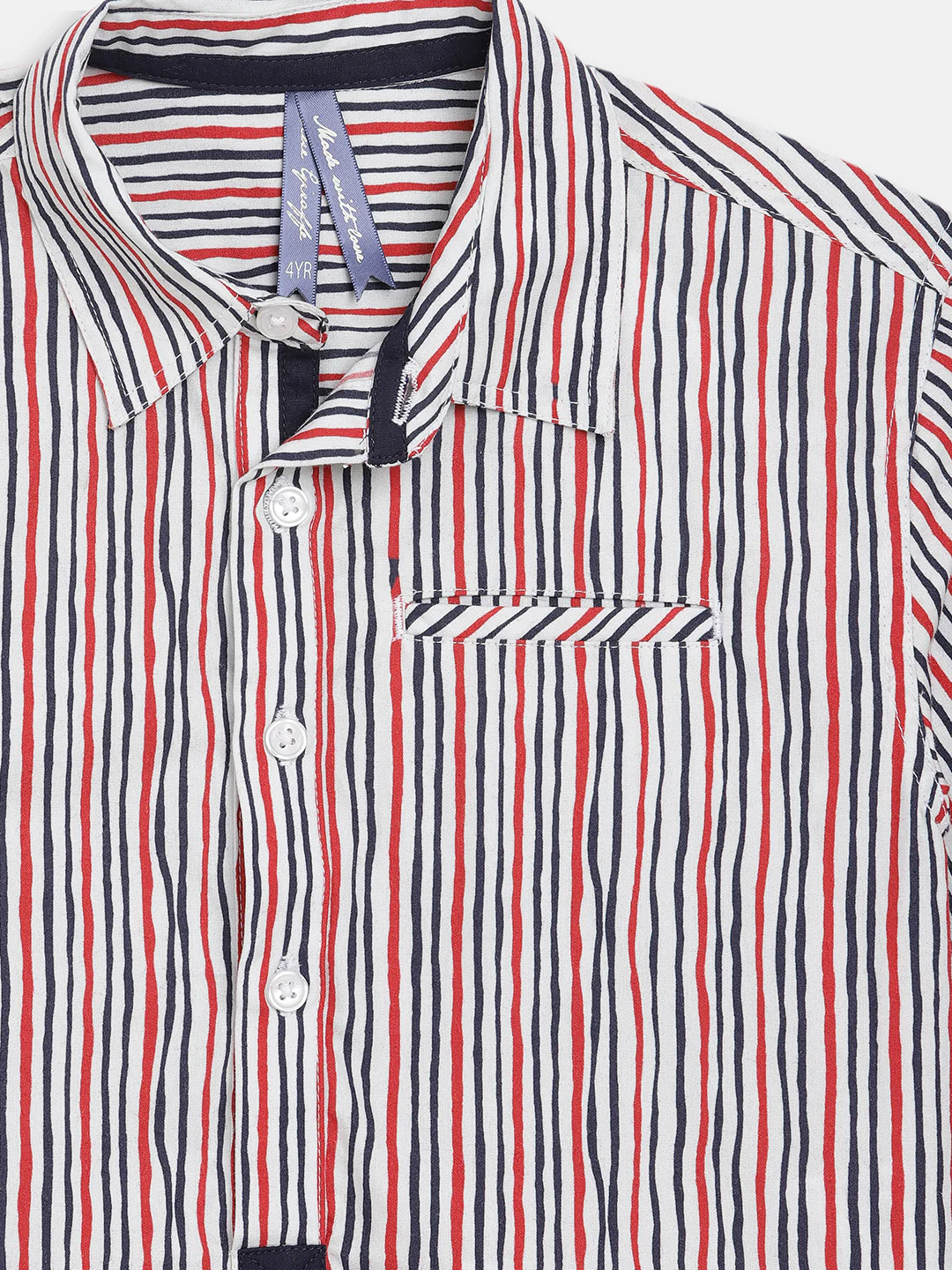 Blue Giraffe Boys White Printed Collar Shirt - Image 5