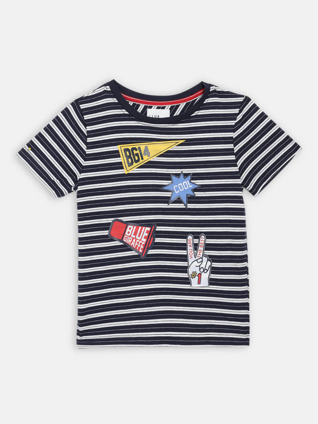 Blue Giraffe Boys Multi Striped Round Neck TShirt - Image 3