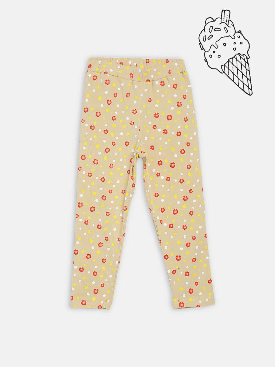 Blue Giraffe Girls Beige Printed Regular Fit Leggings
