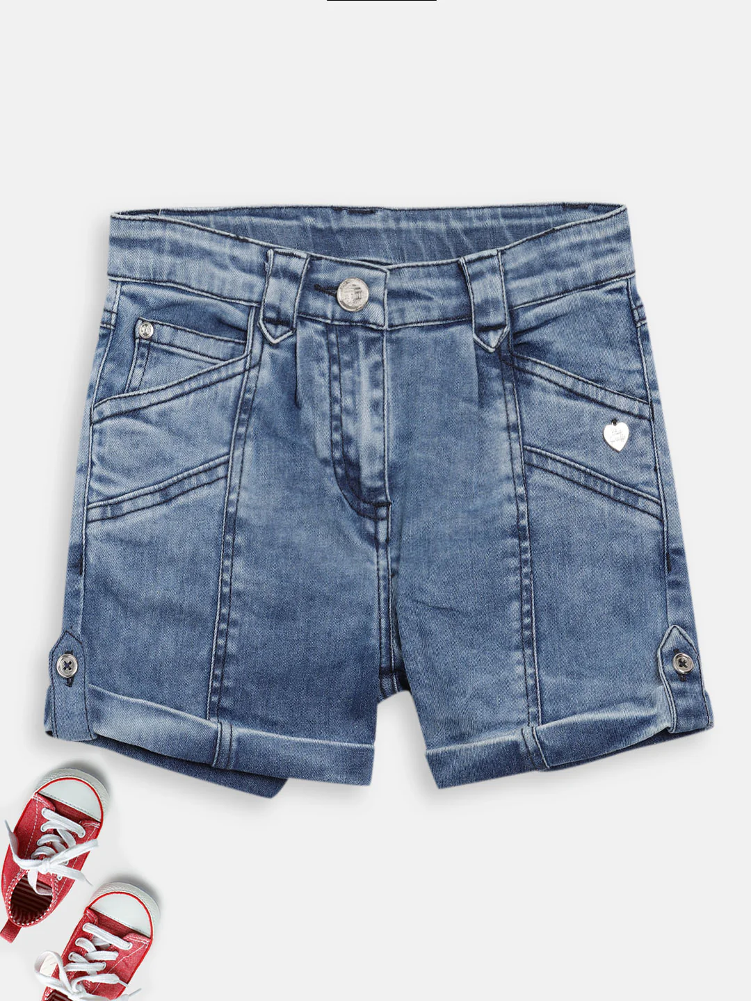 Blue Giraffe Girls Indigo Solid Regular Fit Shorts