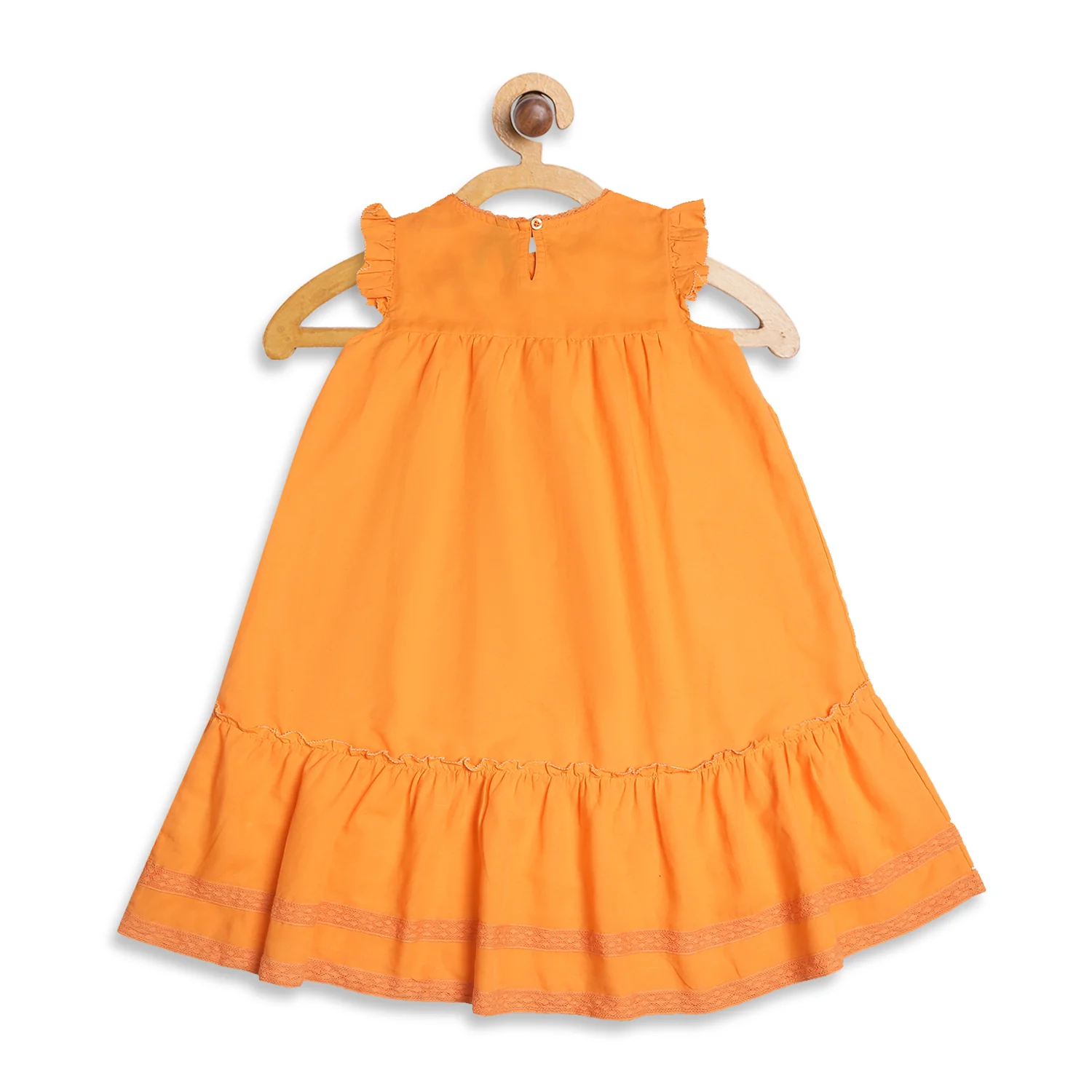 Blue Giraffe Girls Orange Solid Round Neck Dress - Image 2