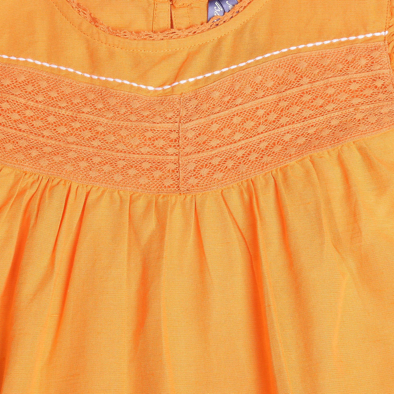 Blue Giraffe Girls Orange Solid Round Neck Dress - Image 3