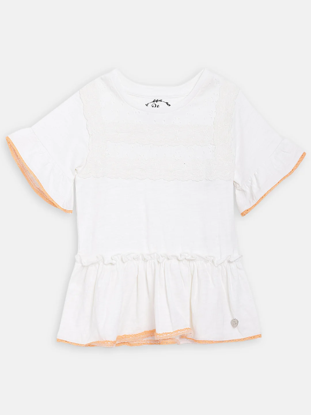 Blue Giraffe Girls White Solid Round Neck Top - Image 3