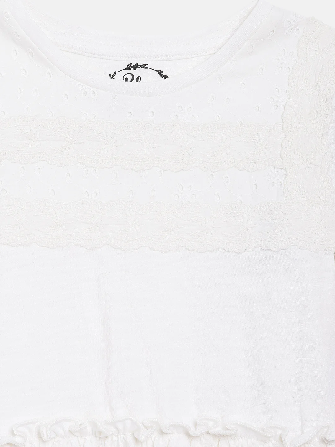Blue Giraffe Girls White Solid Round Neck Top - Image 5