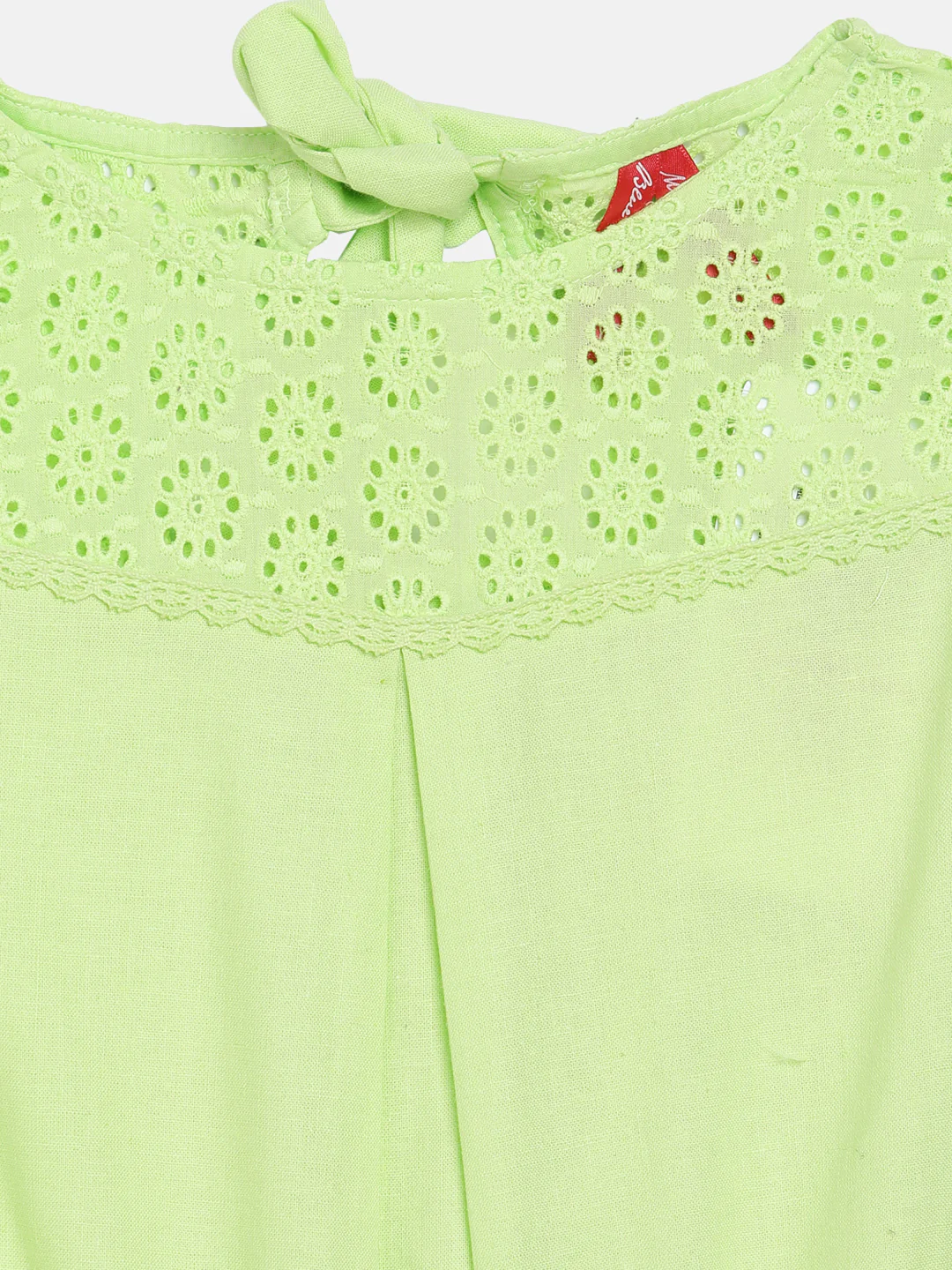 Blue Giraffe Girls Green Solid Round Neck Playsuit
