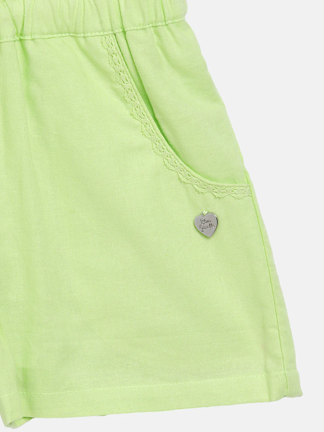 Blue Giraffe Girls Green Solid Round Neck Playsuit - Image 3