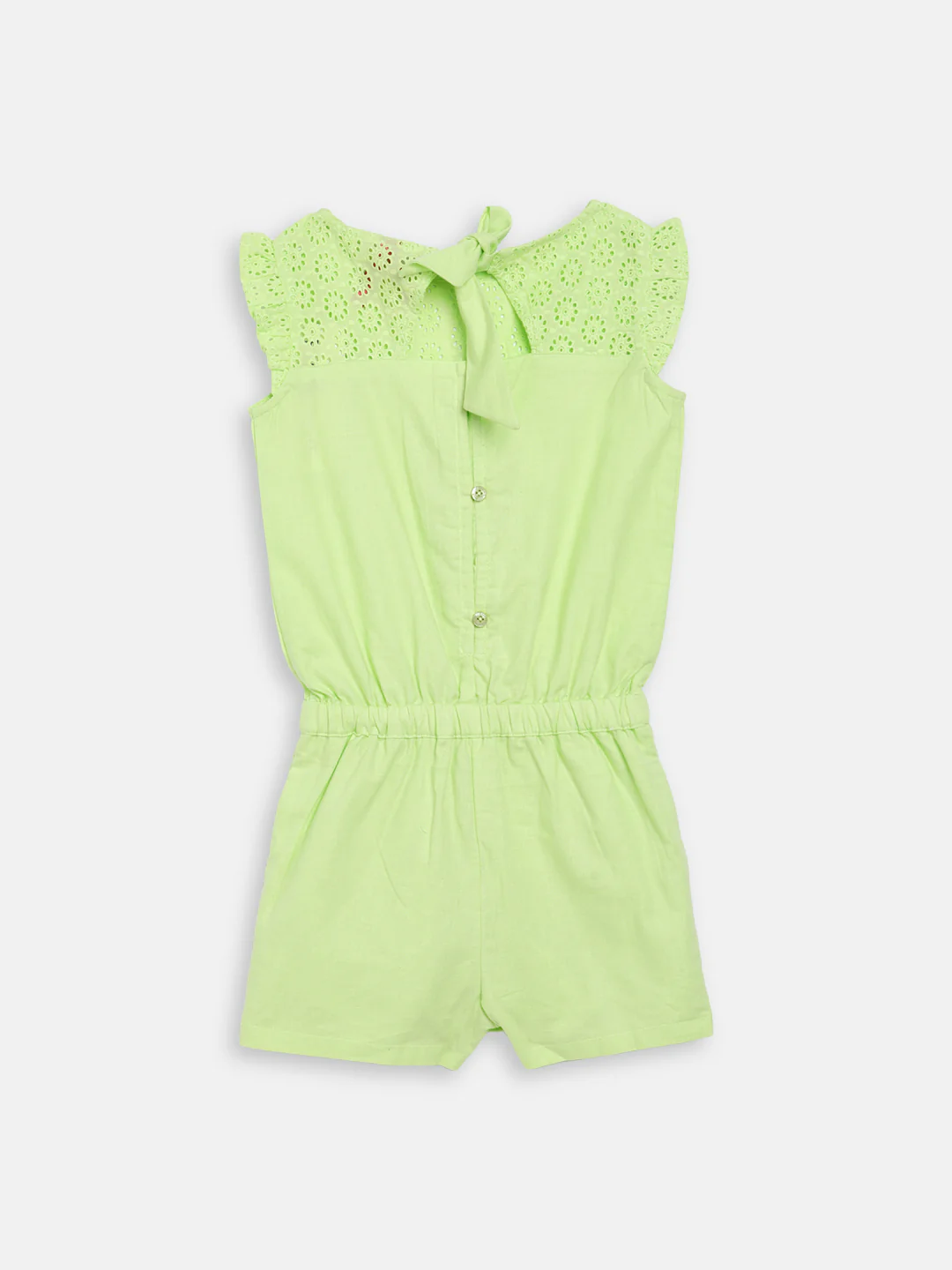 Blue Giraffe Girls Green Solid Round Neck Playsuit - Image 5