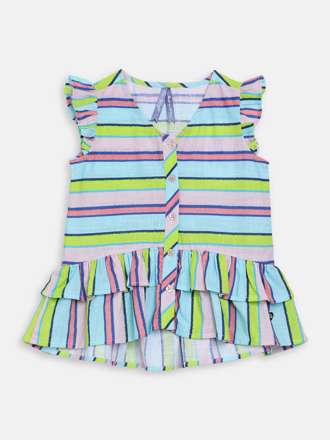 Blue Giraffe Girls Multi Printed V Neck Top - Image 3