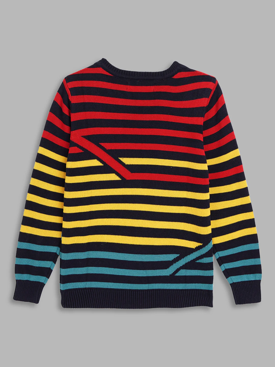 Blue Giraffe Boys Multi-Color Striped Round Neck Full Sleeves Pullover Style Sweater - Image 2
