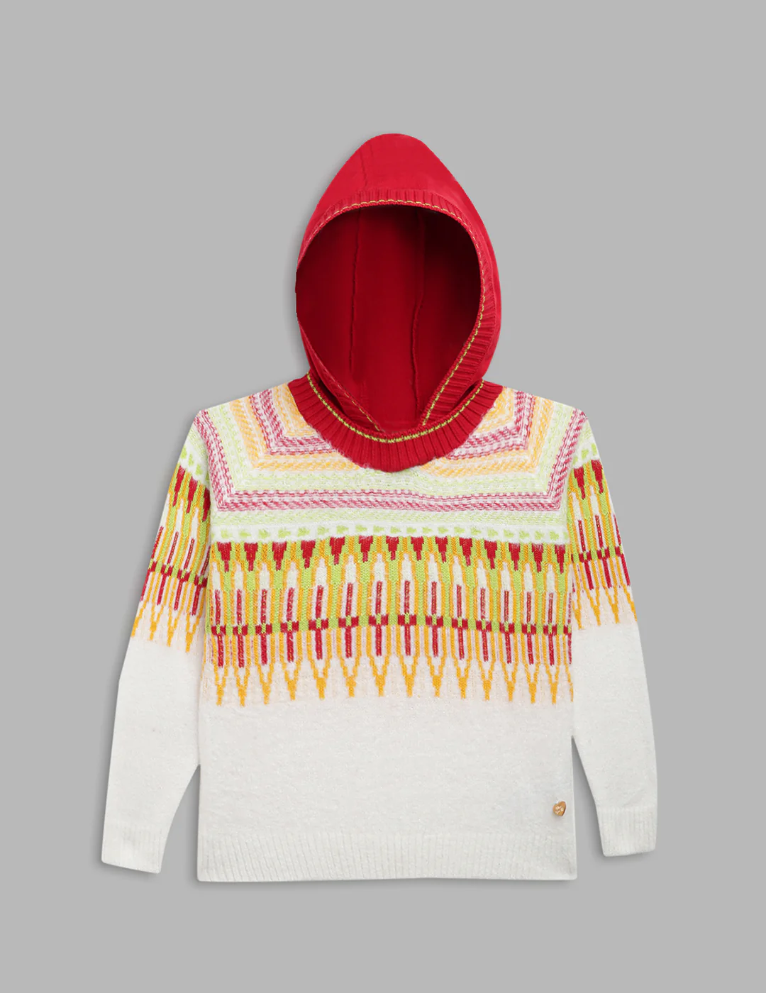Blue Giraffe Girls Off White Solid Round Neck Sweater
