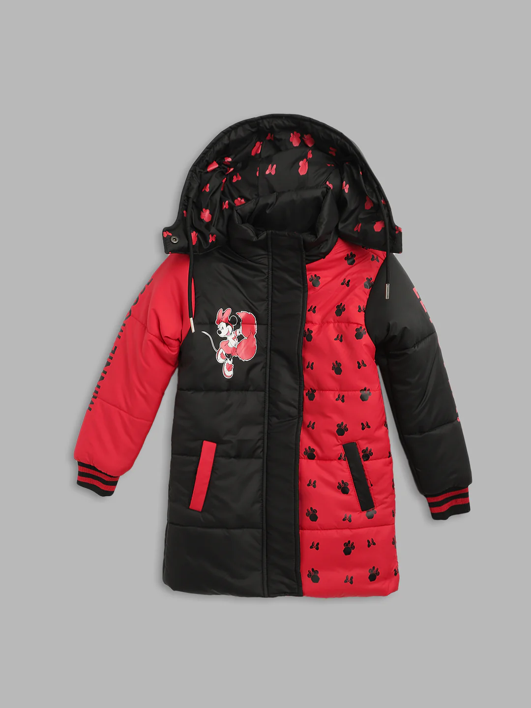 Blue Giraffe Girls Red Color-Blocked Hooded Full Sleeves Puffer Jacket - Image 2