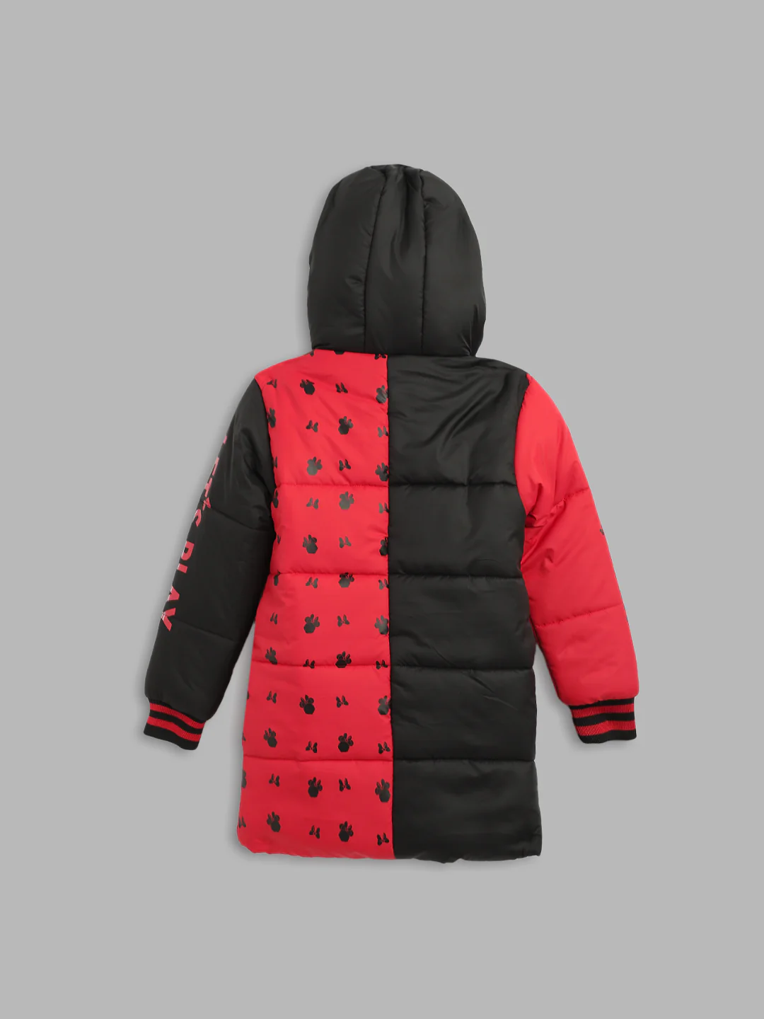 Blue Giraffe Girls Red Color-Blocked Hooded Full Sleeves Puffer Jacket - Image 3