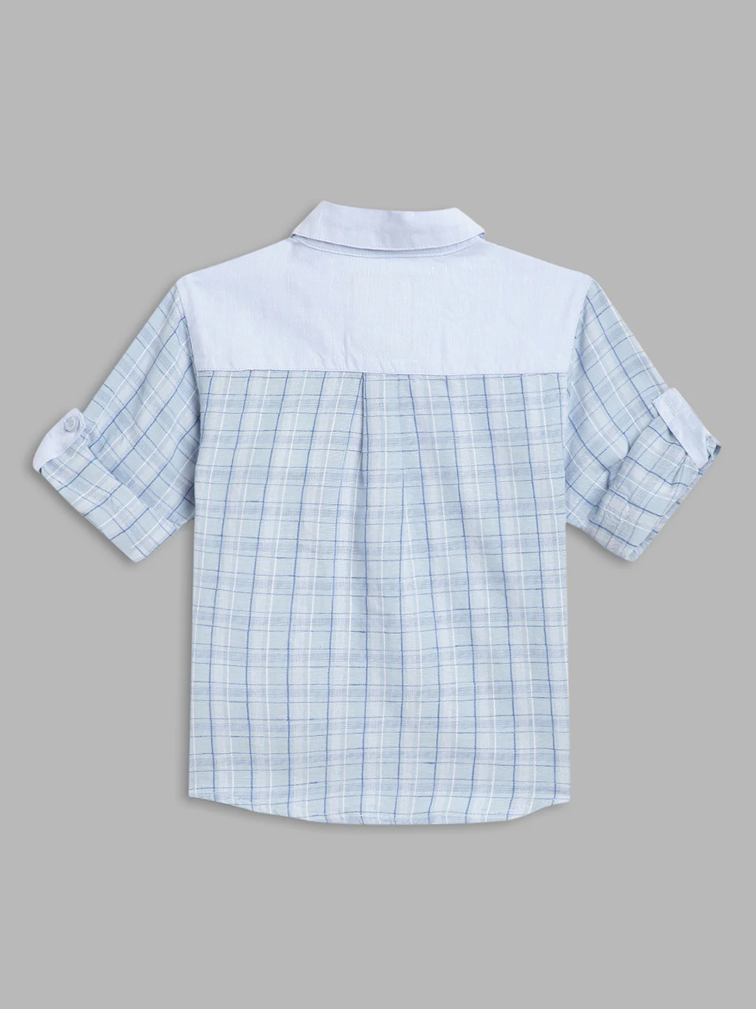 Blue Giraffe Boys Blue Checked Spread Collar Full Sleeves Shirt - Image 2